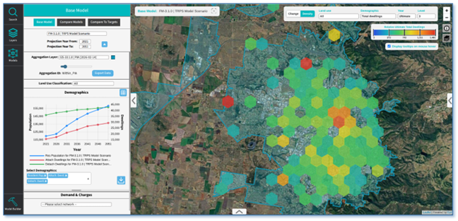 Dwelling and Population growth from 2021 to 2051 shown in Forecaz Explorer
