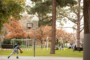 Children playing sport in park